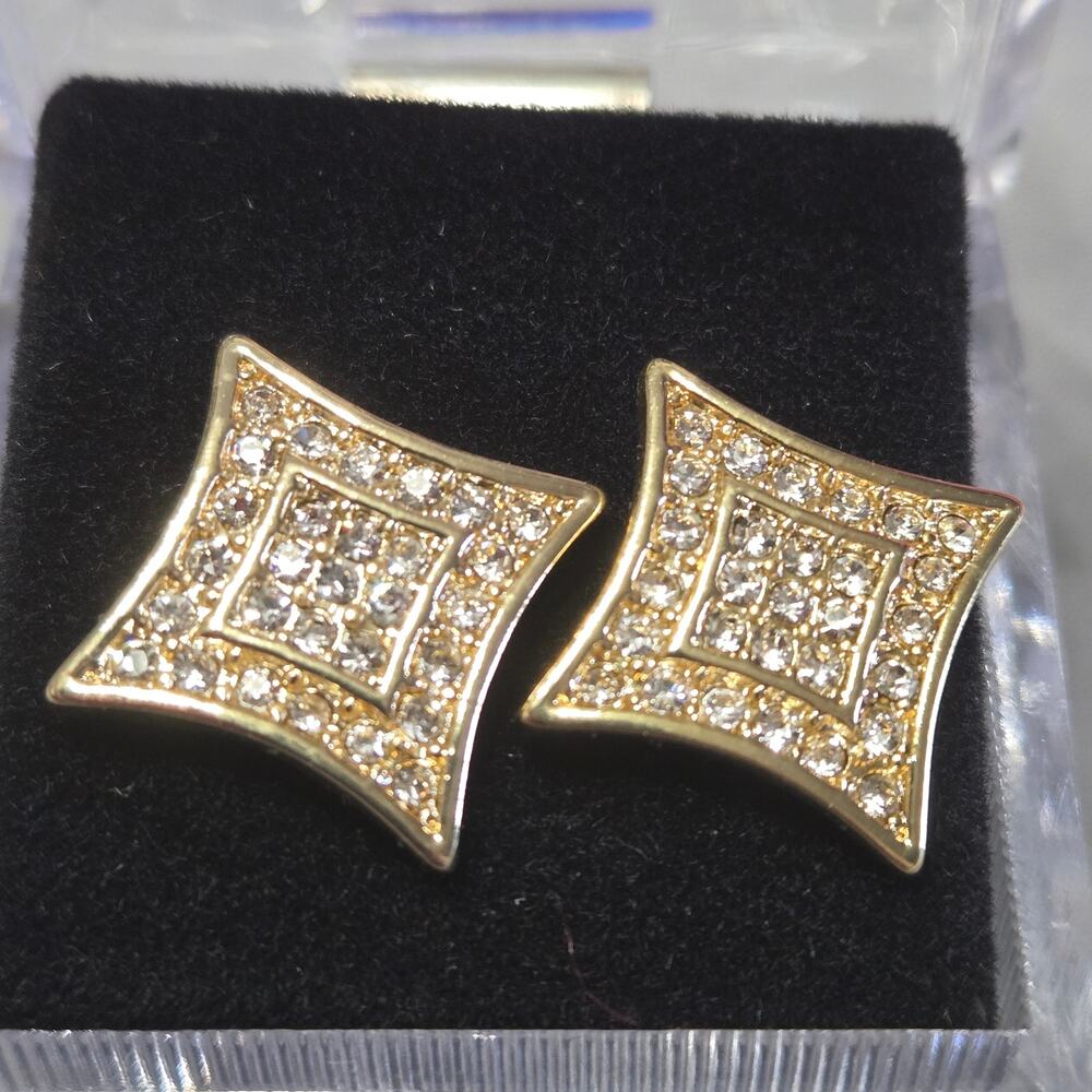 Austrian Crystal Gold Tone Square Stud Earrings Surgical Steel Posts